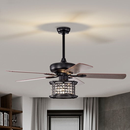 52 Inch 3-Speed Crystal Ceiling Fan Light with Remote Control-Black W2B