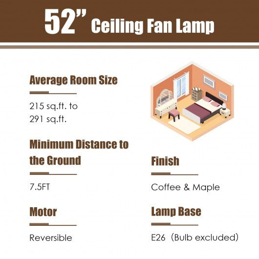 52 Inch 3-Speed Crystal Ceiling Fan Light with Remote Control-Black W2B
