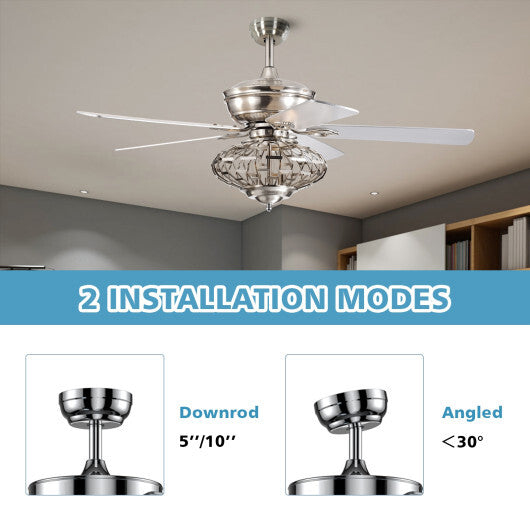 52 Inches Ceiling Fan with Wooden Blades and Remote Control-Silver W2B