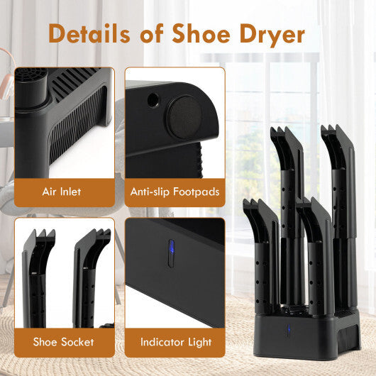 Prevent Odor Mold & Bacteria 4 Shoe Electric Dryer with Timer W2B