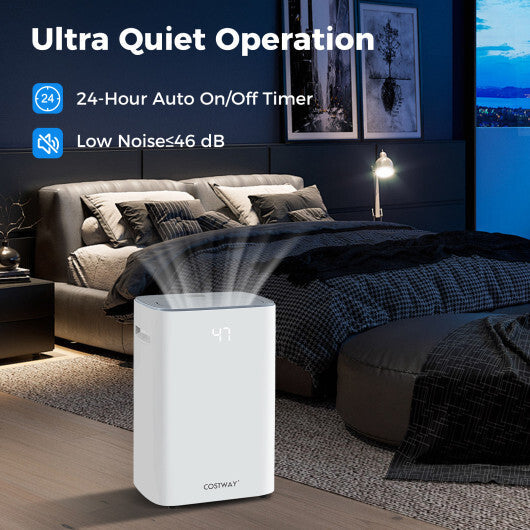 Dehumidifier with Auto Drain or Manual Drainage for Home Basement-White W2B