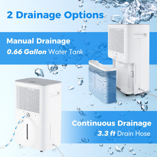 Dehumidifier with Auto Drain or Manual Drainage for Home Basement-White W2B