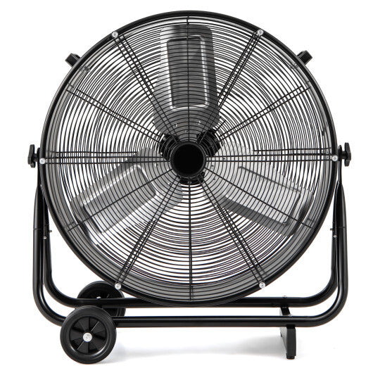 Industrial Drum Fan with 2 Wheels and 360-Degree Adjustable Tilt-Black