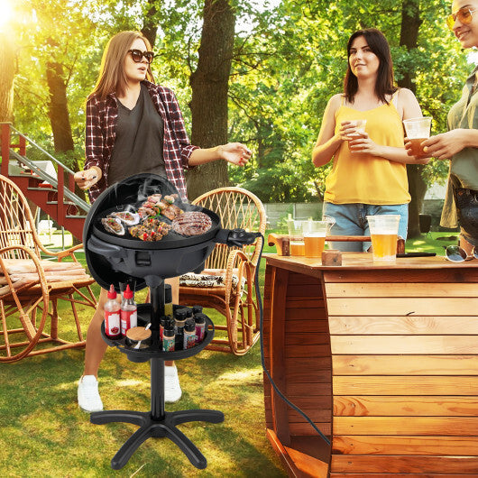 Electric BBQ Grill 1200W Indoor Outdoor Grill with 2-Zone Non-Stick Grilling Plate-Black W2B