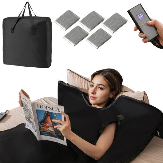Portable Full-Body Personal Sauna for Home Use with Armholes Wraps and Sauna Bag-Black W2B