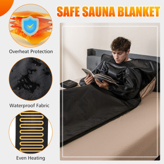 Infrared Sauna Blanket for Home Use with Arm Sleeves Wraps and Carry Bag-Black W2B