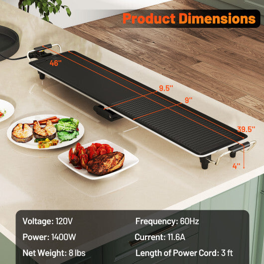 39.5 Inch Extra Large Electric Griddle with 2 Cooking Surface and Adjustable Temperatures W2B