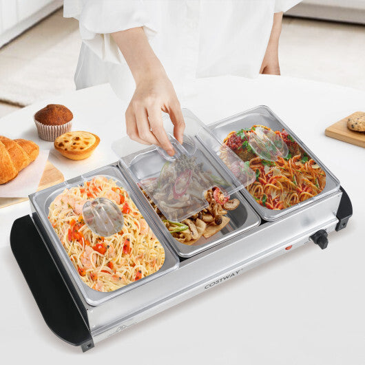 Electric Buffet Server Food Warmer with 3 Removable Trays W2B