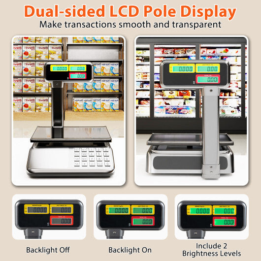 88lb Price Computing Scale with Pole Dual LCD Display Digital Commercial Food Scale W2B