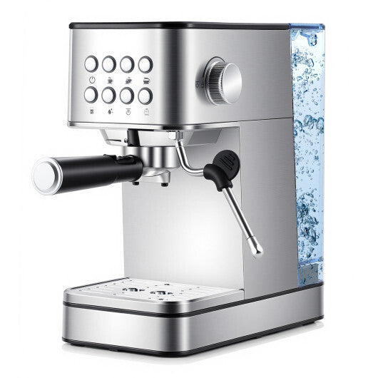 Espresso Machine 20 Bar Compact Stainless Steel Coffee Maker with Milk Frother-Silver W2B