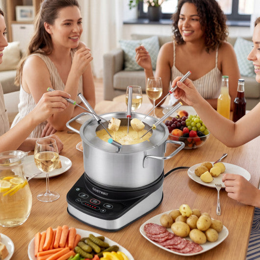 1200W Electric Fondue Pot Set with 3.2 QT Removable Pot 6 Color-Coded Fork W2B
