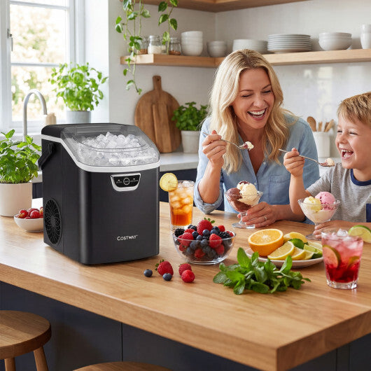 Nugget Ice Maker Countertop with Audible Ice Full Alarm-Black W2B