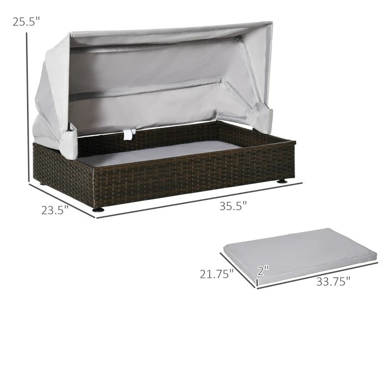 Espresso Wicker Foldable Canopy Raised Dog Bed House with 2 in Thick Cushion FastFurnishings