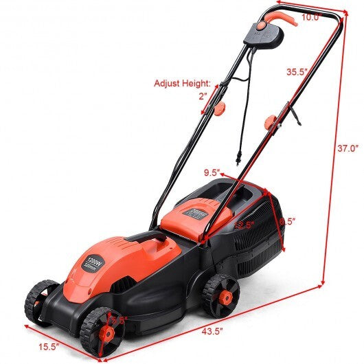 13 Inch Electric Push Lawn Corded Mower with Grass Bag-Red - Color: Red W2B