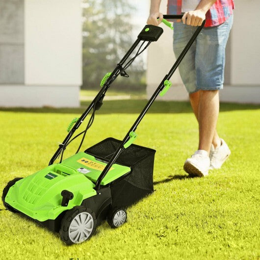 13 Inch 12 Amp Electric Scarifier with Collection Bag and Removable Blades-Green W2B