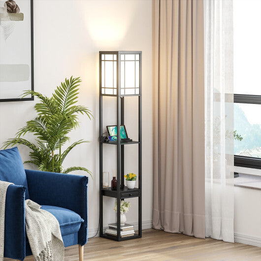 Modern Floor Lamp with Shelves and Drawer W2B