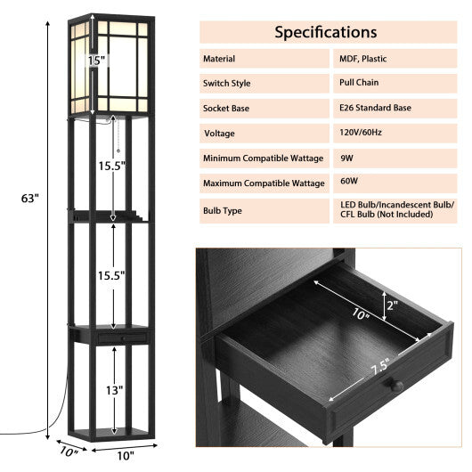 Modern Floor Lamp with Shelves and Drawer W2B