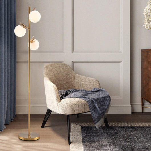 3-Globe Floor Lamp with Foot Switch and Bulb Bases-Golden W2B