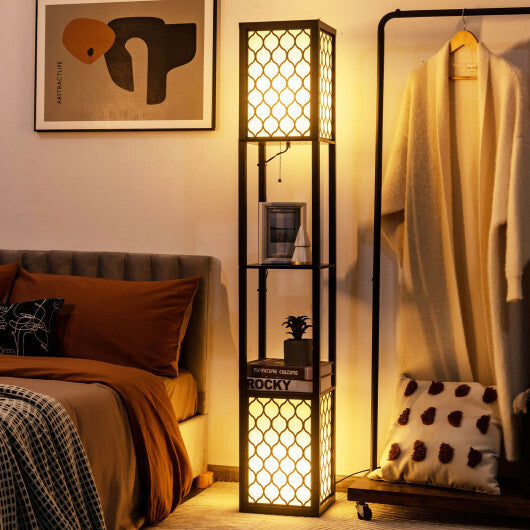 Modern Shelf Freestanding Floor Lamp with Double Lamp Pull Chain and Foot Switch W2B