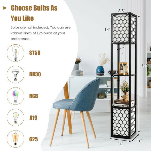 Modern Shelf Freestanding Floor Lamp with Double Lamp Pull Chain and Foot Switch W2B