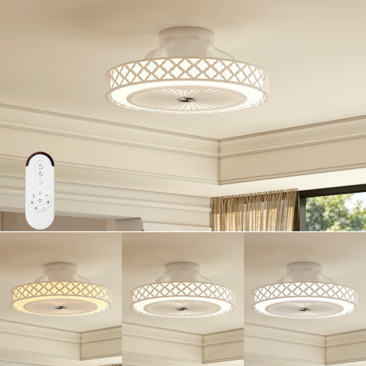 19 Inch Ceiling Fan with Light Low Profile Flush Mount Fan-White W2B