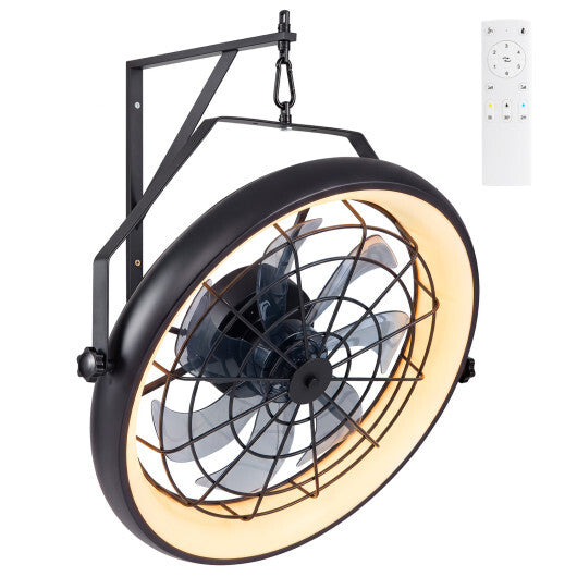 20" Wall Mounted Fan with Dimmable LED Light and 6 Wind Speeds-Black W2B