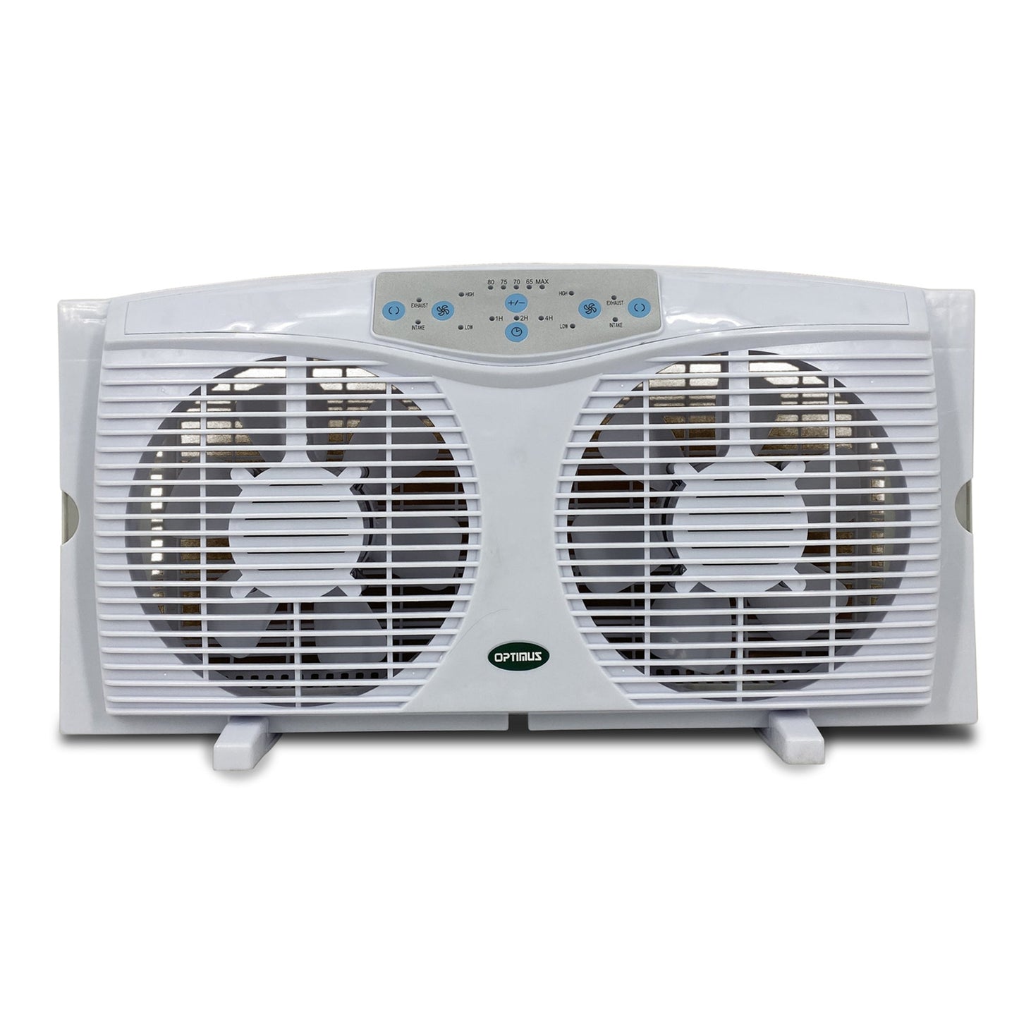 Optimus 8 in. Electric Reversible Twin Window Fan with Thermostat & LED W2B