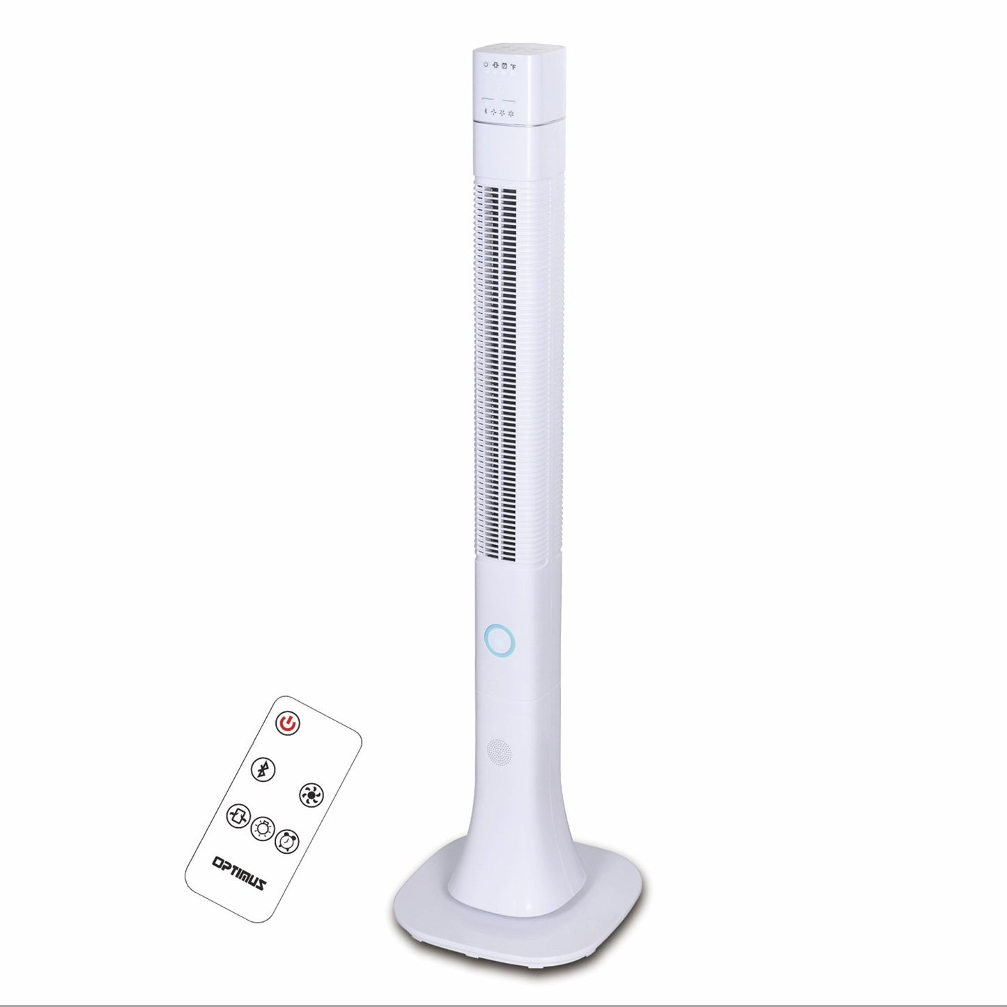 Optimus 48 Inch Pedestal Tower Fan with Remote Control, Bluetooth and LED W2B