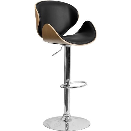Modern Adjustable Height Barstool with Curved Black Vinyl Seat & Back W2B
