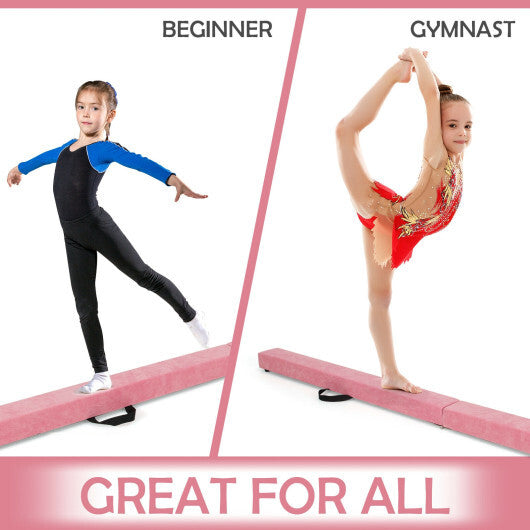 7 Feet Folding Portable Floor Balance Beam with Handles for Gymnasts-Pink - Color: Pink W2B