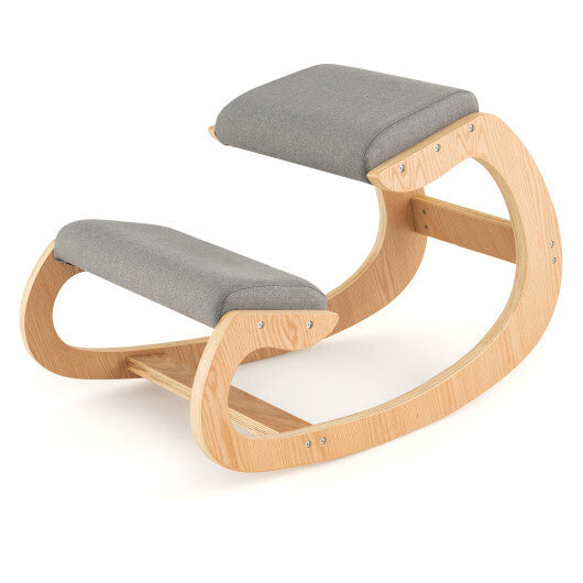 Wooden Rocking Chair with Comfortable Padded Seat Cushion and Knee Support-Black W2B