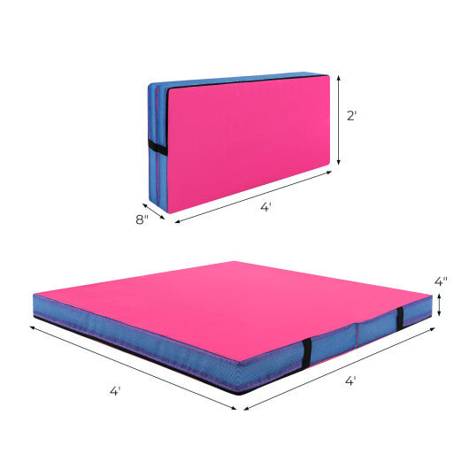 4ft x 4ft x 4in Bi-Folding Gymnastic Tumbling Mat with Handles and Cover-Pink W2B