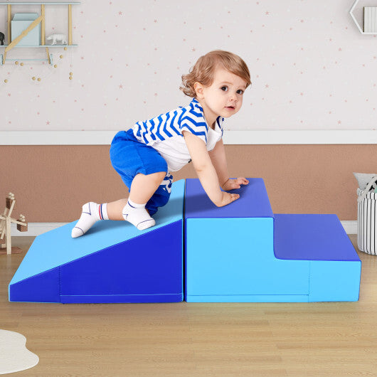 2-Piece Step and Slide Climber for Infants and Toddlers Baby Soft Play Set-Blue - Color: Navy W2B