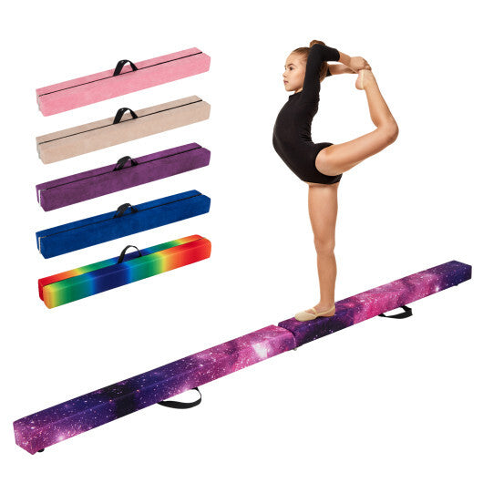 9 FT Folding Gymnastics Balance Beam with Anti-slip Base and Pine Wood Frame-Blue W2B