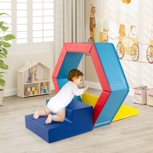 3-Piece Baby Foam Climbing Blocks Climb and Crawl Set with 100 Ocean Balls-Blue W2B