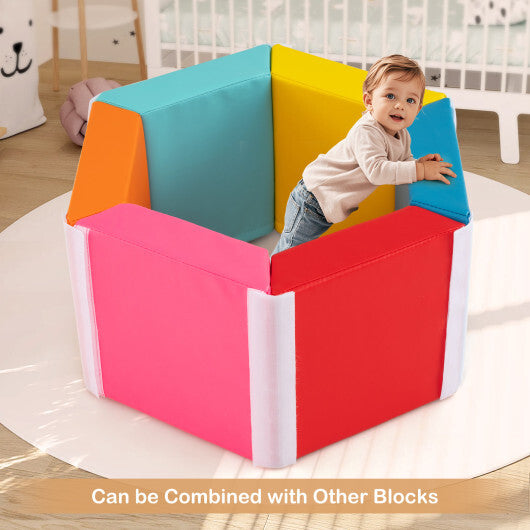 Hexagon Kids Ball Pit Foam Climbing Exercise Mat with Detachable PU Covers-Multicolor W2B