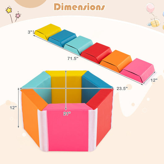 Hexagon Kids Ball Pit Foam Climbing Exercise Mat with Detachable PU Covers-Multicolor W2B