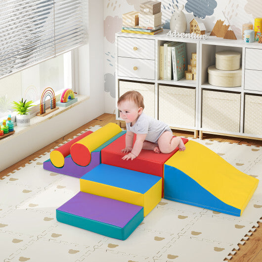 7-Piece Foam Blocks for Toddlers Soft Climbing Toys Indoor Play for Babies-Pink W2B