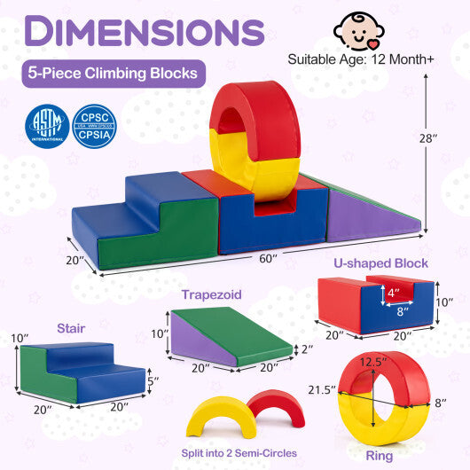 5 Pieces Kids Climbing Toys with PU Leather Cover-Multicolor W2B