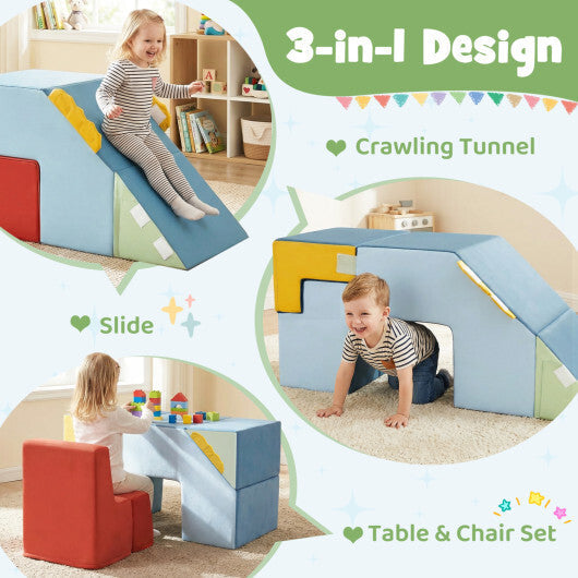 Kids Soft Foam Blocks with Velvet Covers Convertible Table and Chair Set-Blue W2B