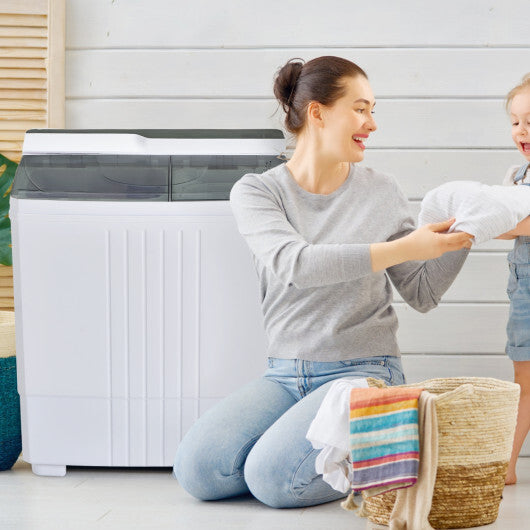 Twin Tub Portable Washing Machine with Timer Control and Drain Pump for Apartment-Gray W2B