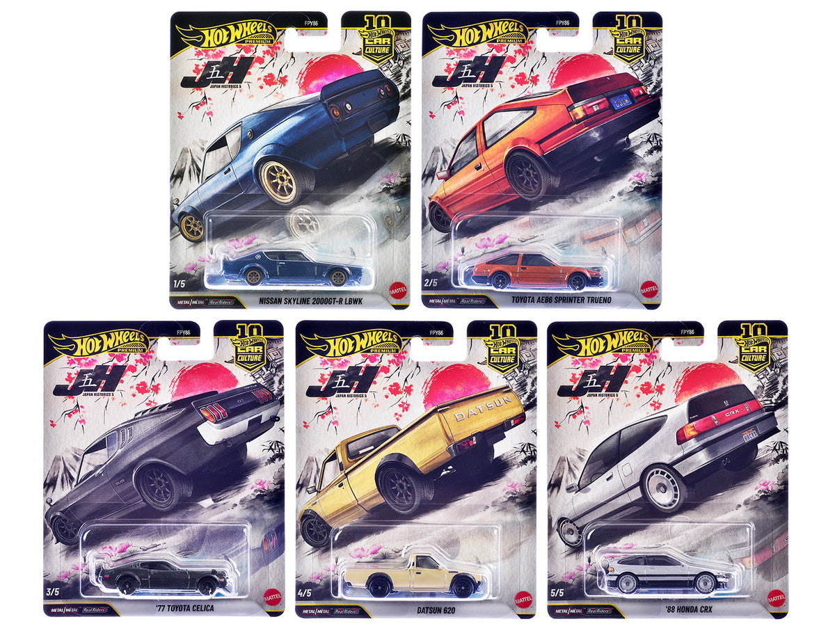 "Japan Historics 5" 5 piece Set "Car Culture 10th Anniversary" 2025 Series P Diecast Model Cars by Hot Wheels Hotwheels