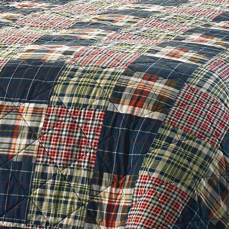 Full / Queen Farmhouse Red Navy Plaid 100-Percent Cotton Reversible Quilt Set HomePacific