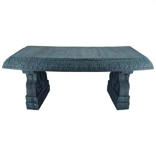 Black Fiber-Clay Resin Outdoor Garden Bench in Stone Finish FastFurnishings