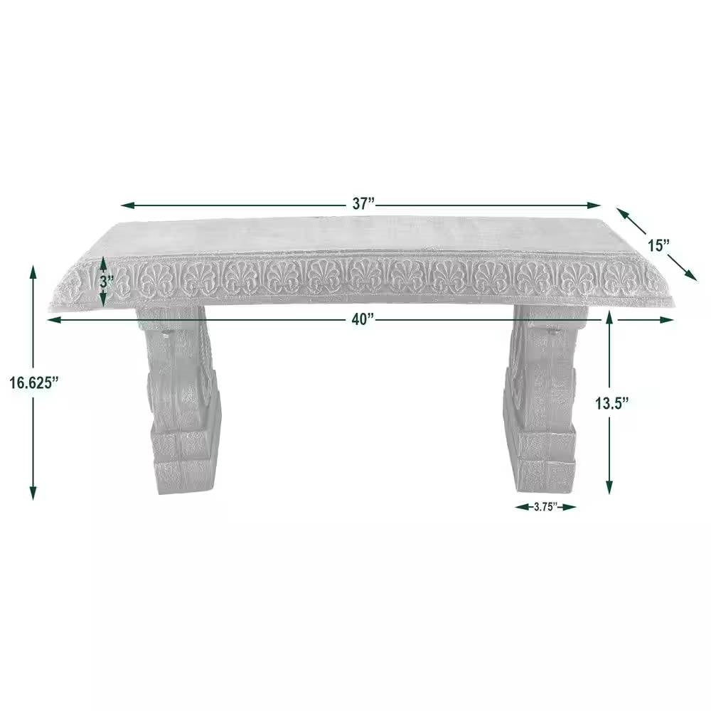 Black Fiber-Clay Resin Outdoor Garden Bench in Stone Finish FastFurnishings