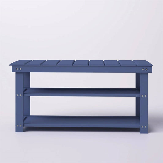 Blue Wood 2-Shelf Shoe Rack Storage Bench - 150 lbs. Weight Capacity FastFurnishings