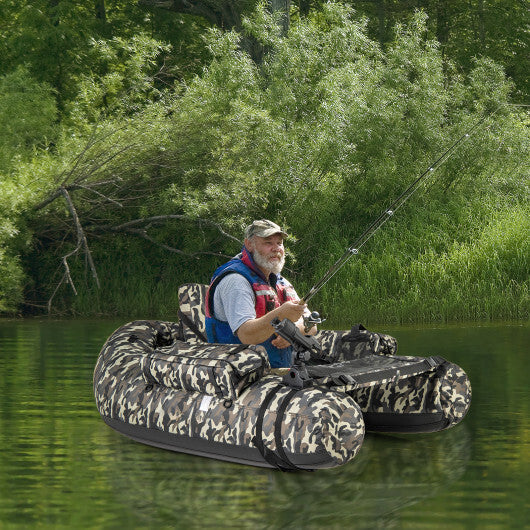 Inflatable Float Tube with Fish Ruler Rod Holder and Storage Pockets-Camouflage W2B
