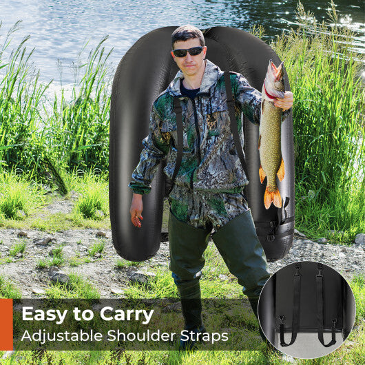 Inflatable Float Tube with Fish Ruler Rod Holder and Storage Pockets-Camouflage W2B