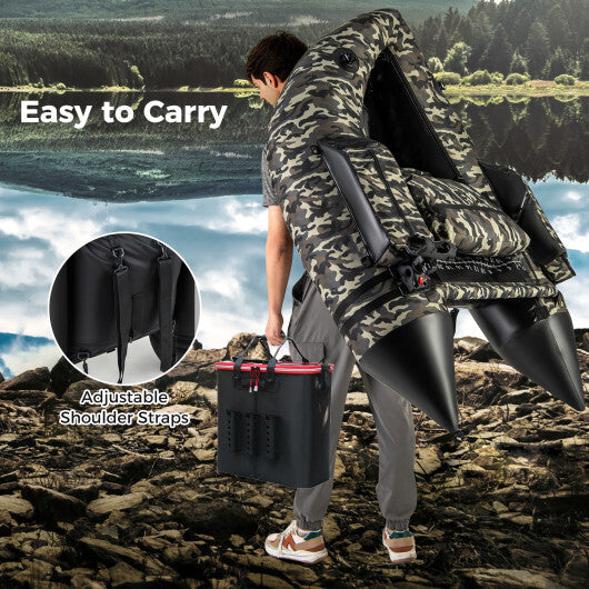 350 LBS Inflatable Fishing Float Tube with Adjustable Backrest and Backpack Straps-Camouflage W2B