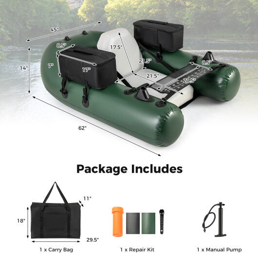 Inflatable Fishing Float Tube for Angling with Fish Ruler and Angling Base W2B